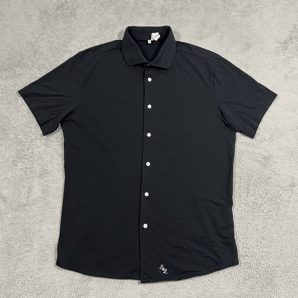 State And Liberty Dress Shirt Mens XL Black Short Sleeve Button Up Athletic